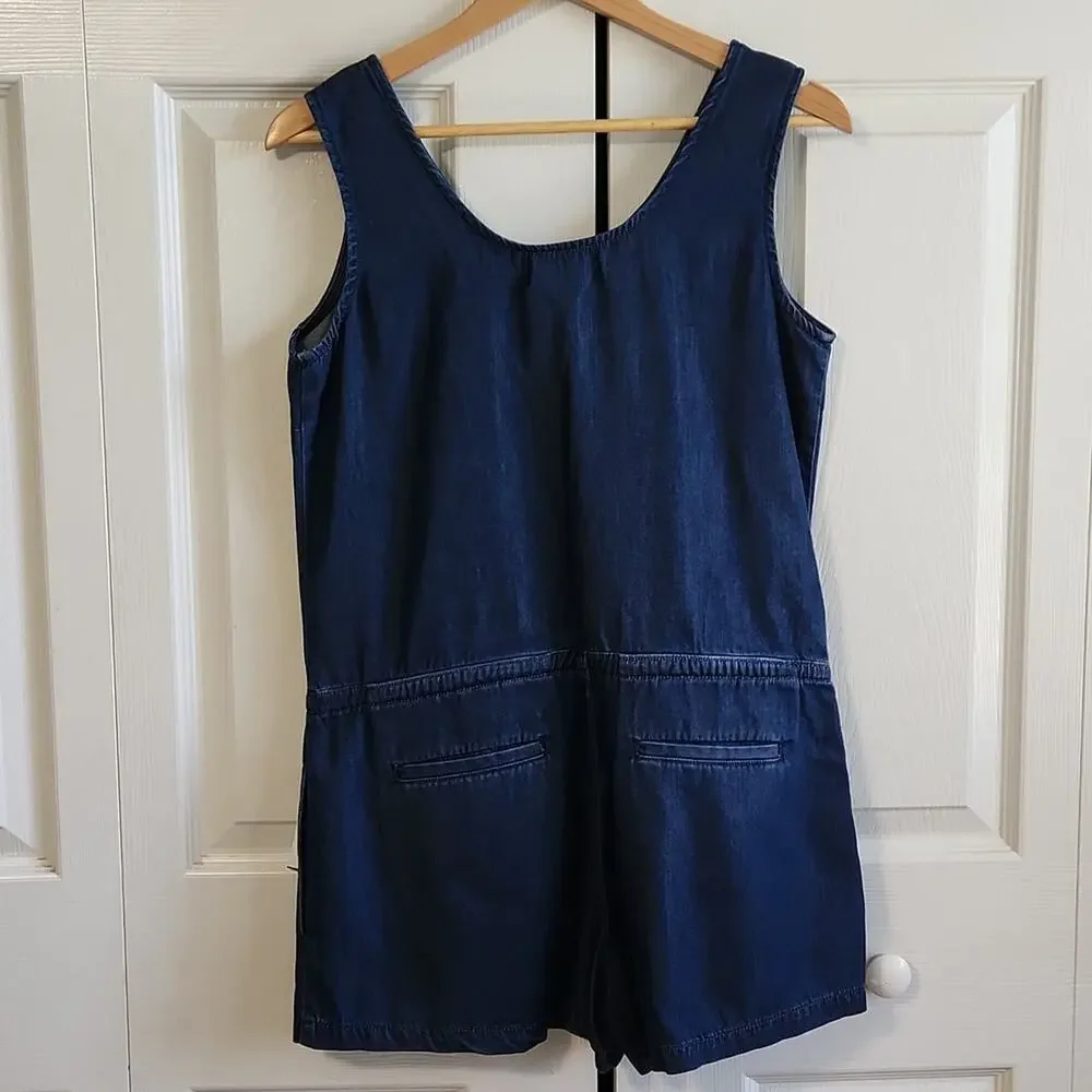 Mavi Women's Krista Rinse‎ Light Denim Romper Size SM Button Down Tie Waist Y2K